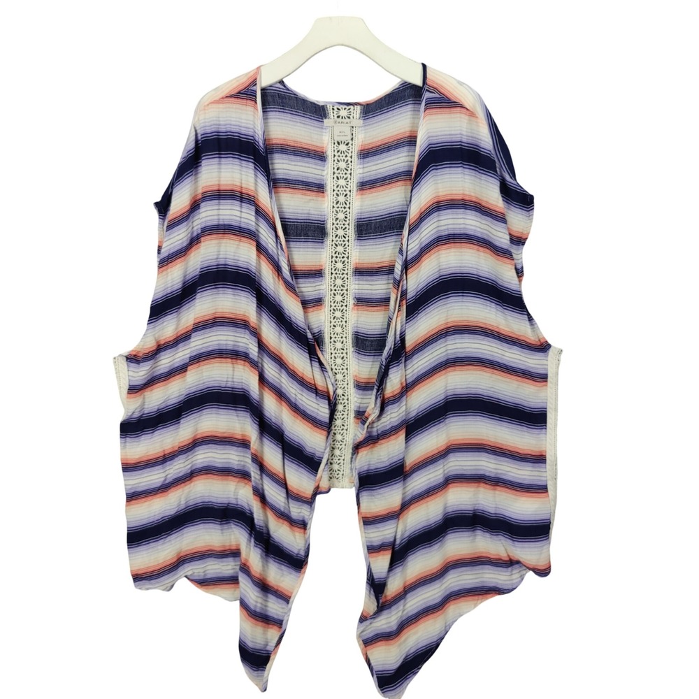 ARIAT Womens M/L Striped Kimono Cardigan Crochet Trim Tie Front Western Rodeo